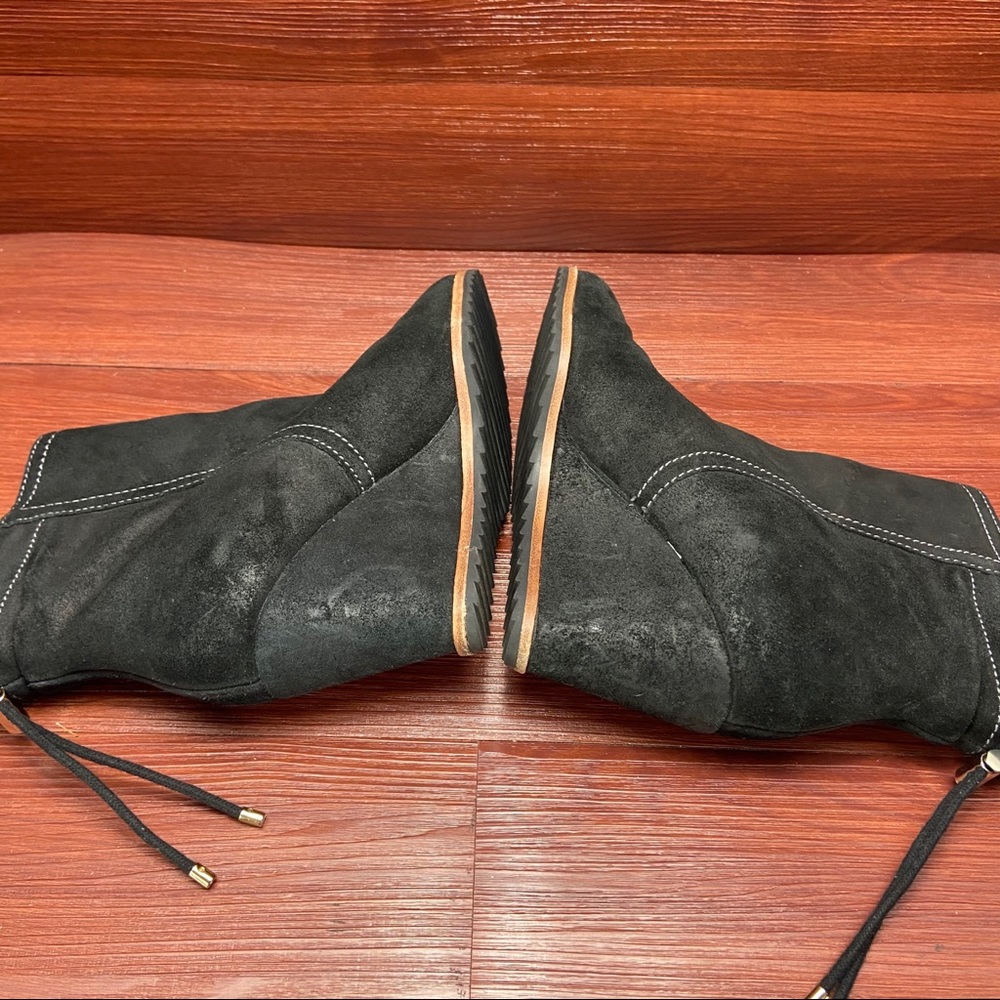 Black Suede Wedge Ankle Boots - Picture 6 of 12